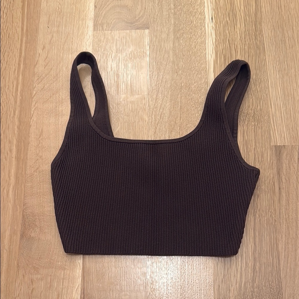 Brown Ribbed Women's Crop Top